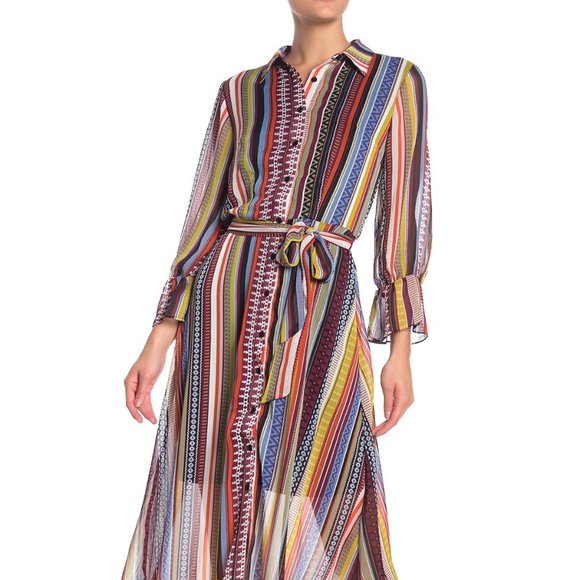 ECI Dresses & Skirts - NWT ECI Geometric Striped Midi Shirt Dress